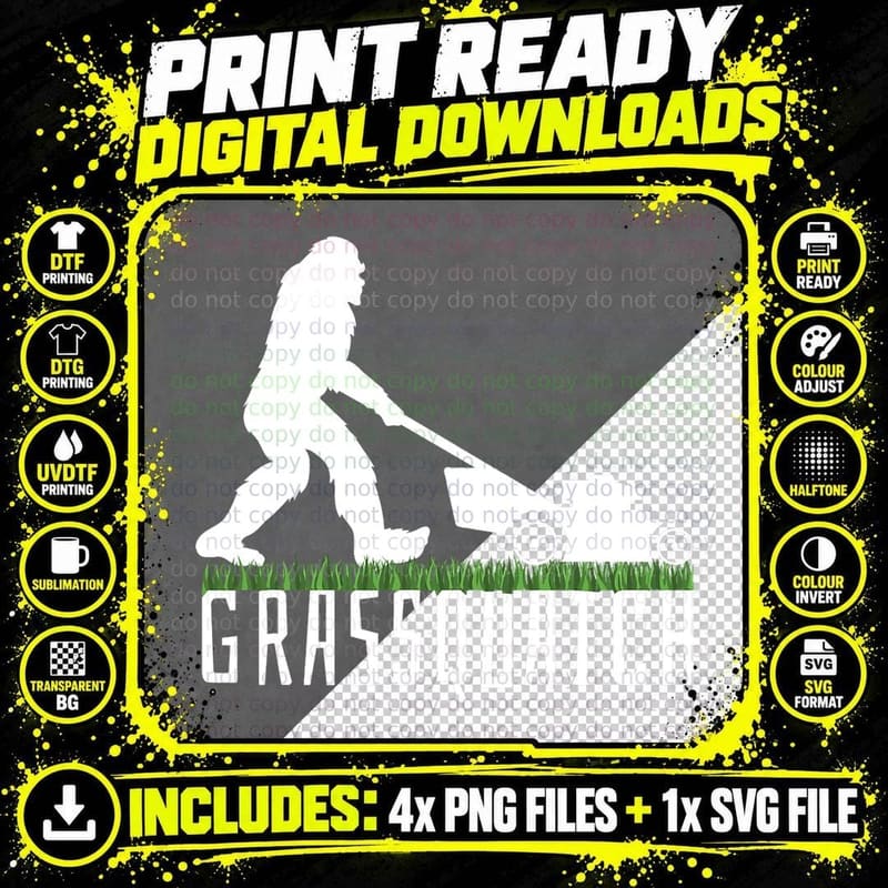 Funny Lawn Mowing Shirt Grassquatch Bigfoot Lawn Mower Png SVG Digital Bundle
