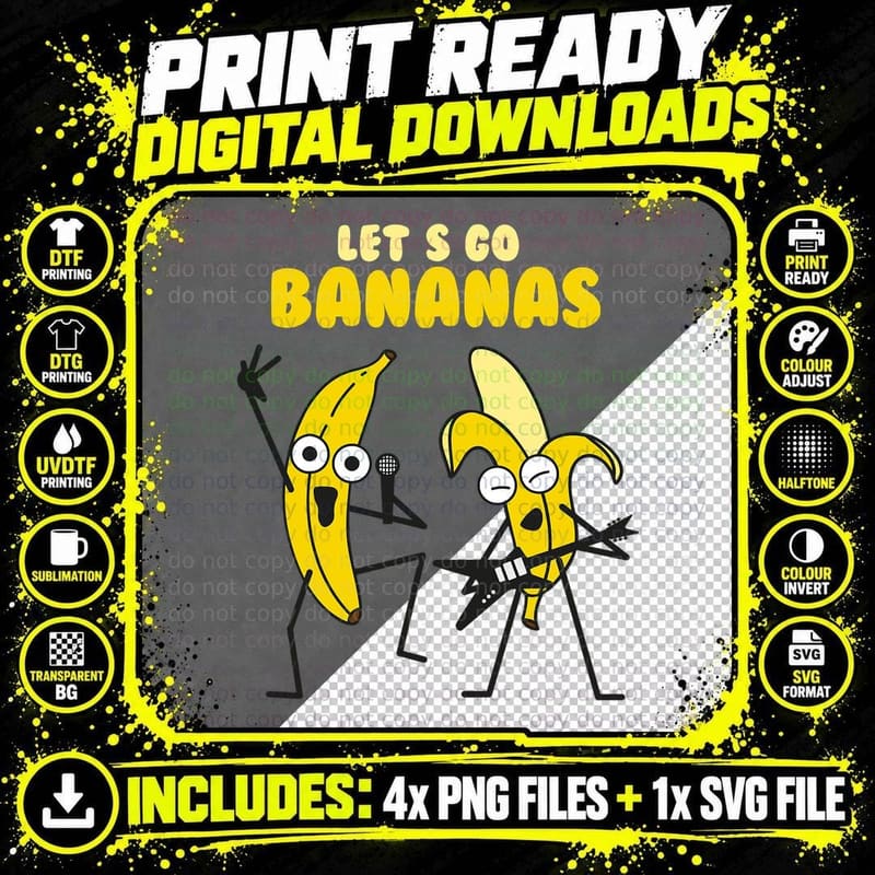 Funny Let's Go Bananas Shirt for Cute Boy and Girls Png SVG Digital Bundle