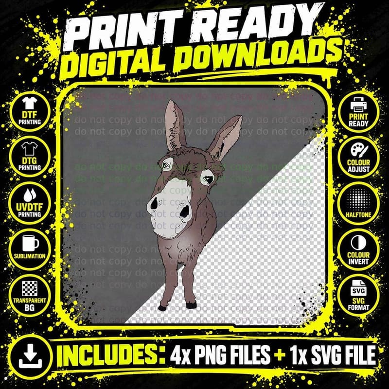 Funny Looking Donkey Gift Idea for Cute Donkeys & Horses Png SVG Digital Bundle