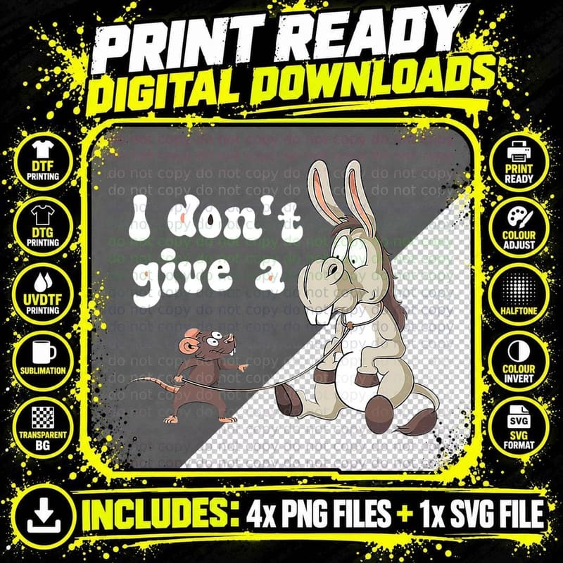 Funny MOUSE Walking a Donkey I Don't Give Rats A.ss Png SVG Digital Bundle