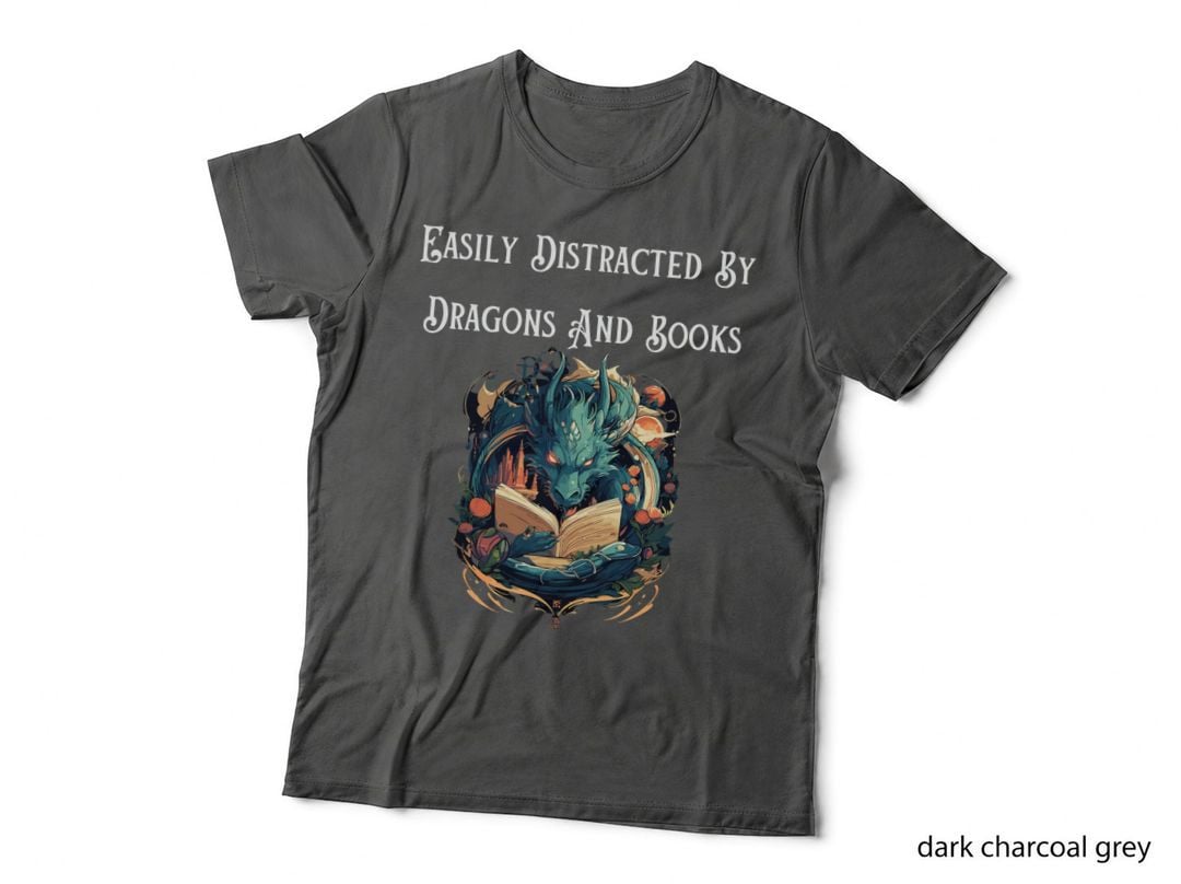 Funny Mythical Easily Distracted by Dragons and Books T-Shirt