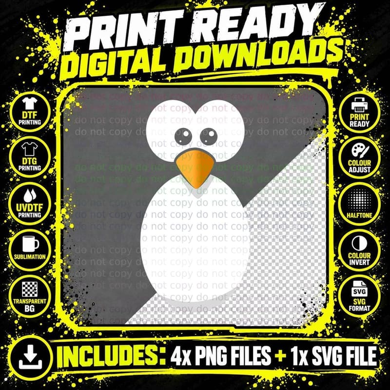 Funny Penguin Face Design or Easy Costume Black Penguin Png SVG Digital Bundle