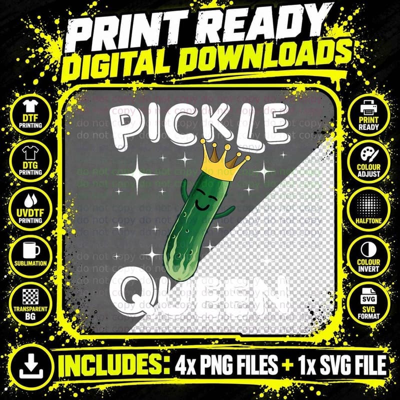 Funny Pickle Art for Women Girls Cucumber Vegan Pickle Png SVG Digital Bundle