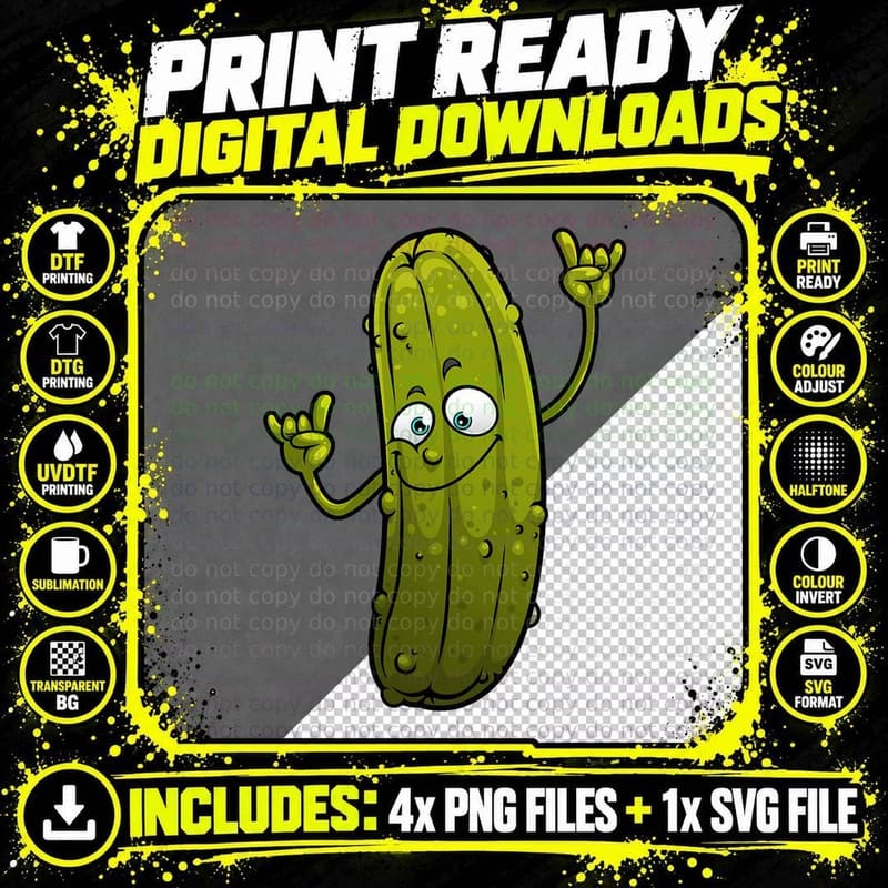 Funny Pickle Designs for Men Women Cucumber Dancing Food Png SVG Digital Bundle