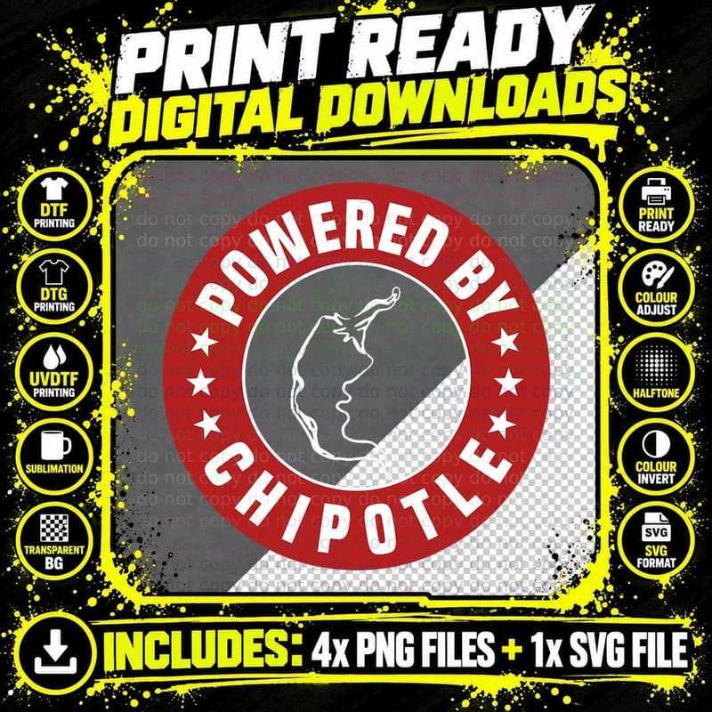 Funny Powered by Chipotle Design Chili Pepper T-Shirt Png SVG Digital Bundle