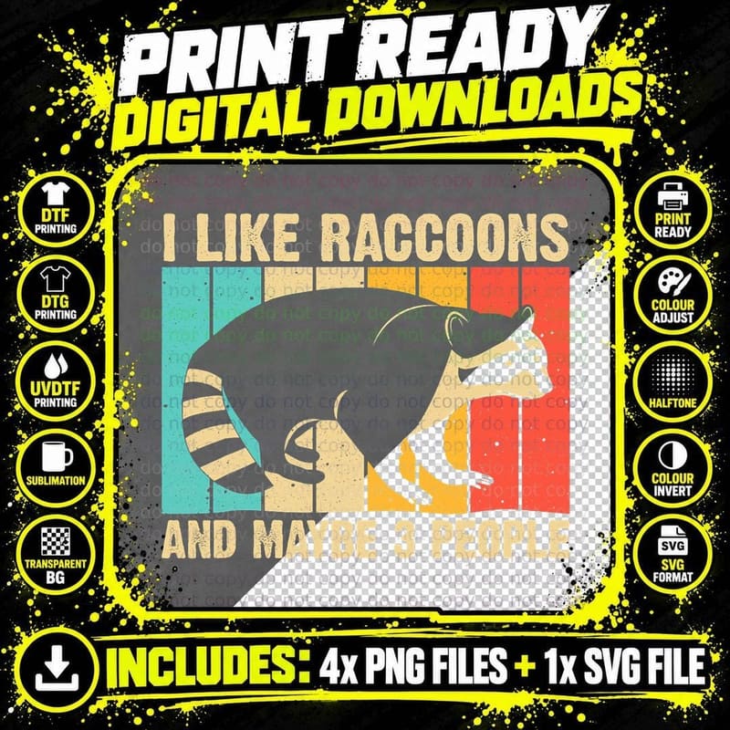 Funny Raccoon Design for Men Women Raccoon Lover Png SVG Digital Bundle