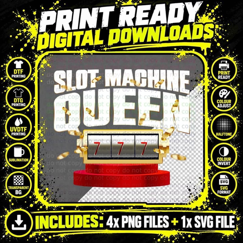 Funny Slot Machine Player Art for Women Casino Lover Png SVG Digital Bundle