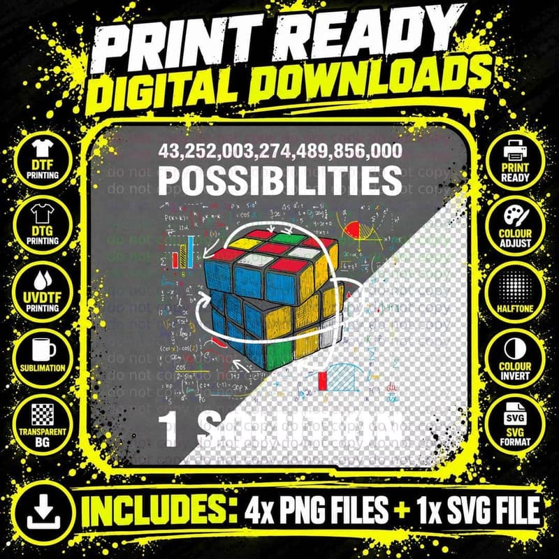 Funny Speed Cubing One Solution Math Lovers Boys Girls Png SVG Digital Bundle