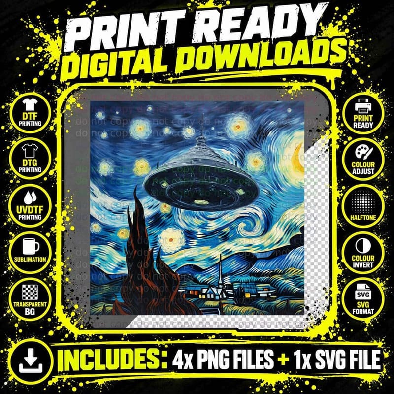 Funny UFO Sighting Starry Night Alien I Want to Believe Png SVG Digital Bundle