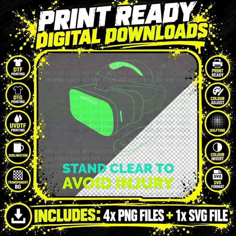 Funny Virtual Reality Hazard VR Stay Clear to Avoid Png SVG Digital Bundle