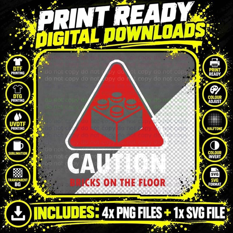 Funny Warning Caution Building Blocks Bricks on Floor Png SVG Digital Bundle