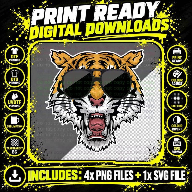 Funny Wild Animal Lover Kids Gift Idea Tiger T-Shirt Png SVG Digital Bundle