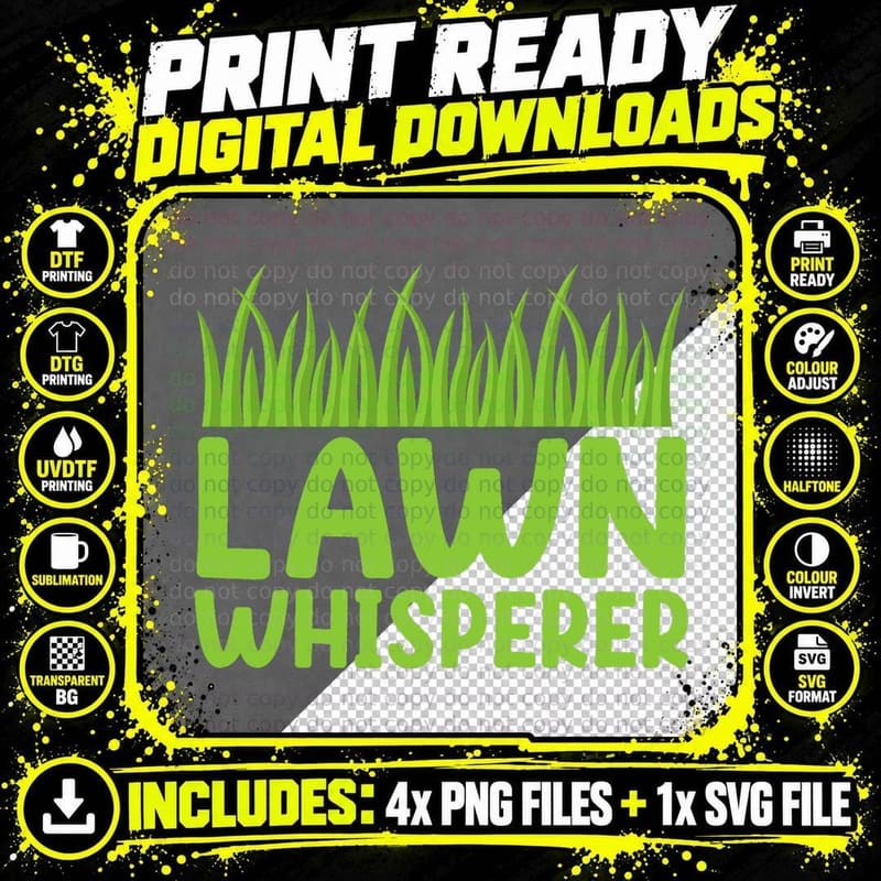 Funny and Cool Lawn Gardening T-Shirt Lawn Whisperer Png SVG Digital Bundle