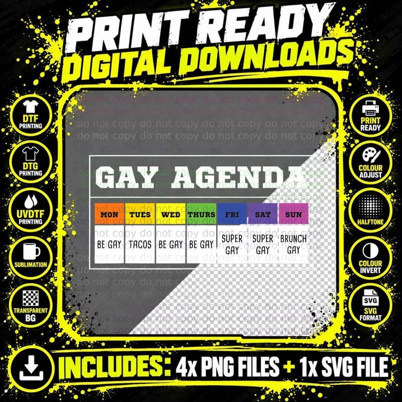 Gay Agenda Funny T Shirt Png SVG Digital Bundle