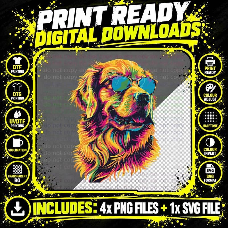 Golden Retriever Lover Design Pop Art Funny Golden Png SVG Digital Bundle