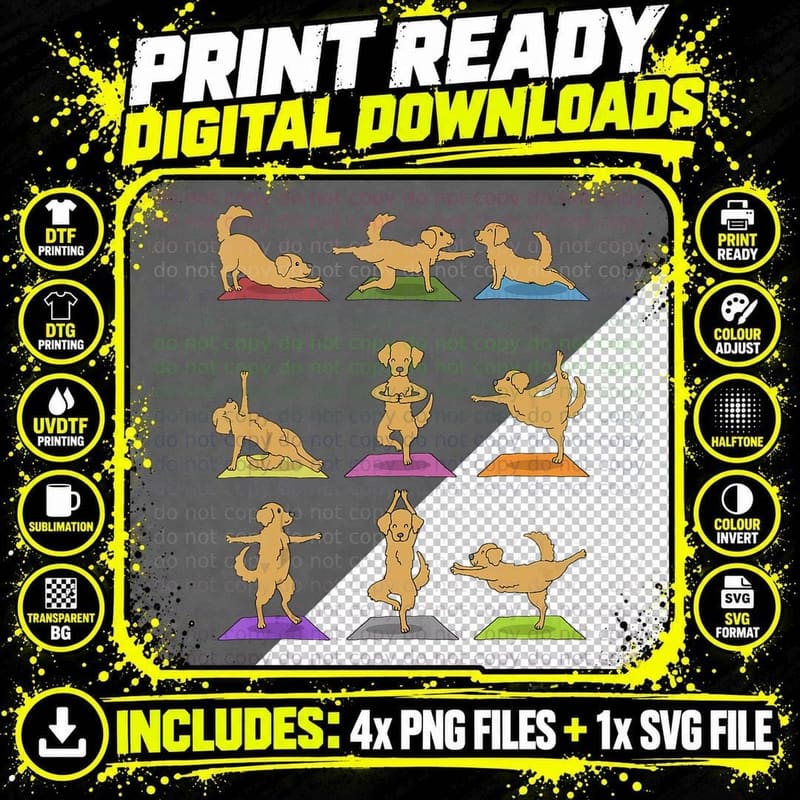 Golden Retriever Yoga T-Shirt Funny Dogs in Yoga T-Shirt Png SVG Digital Bundle