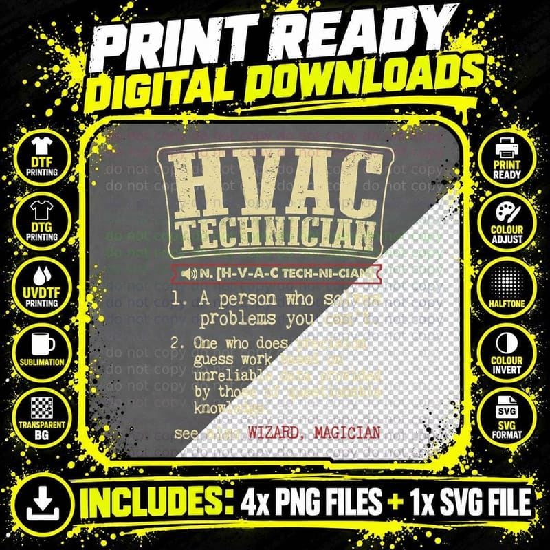 HVAC Technician Funny Definition T-Shirt Png SVG Digital Bundle