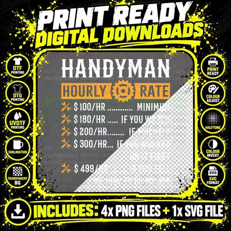 Handyman Hourly Rate T-Shirt Funny Handyman Gifts Png SVG Digital Bundle