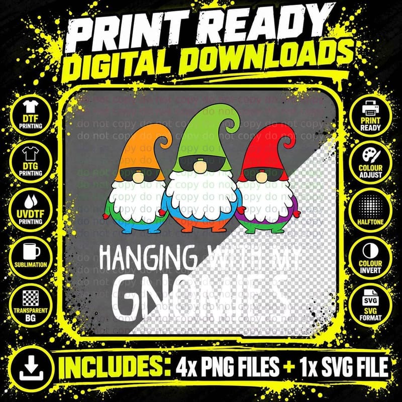 Hanging with My Gnomies Funny Garden Gnome T-Shirt Png SVG Digital Bundle