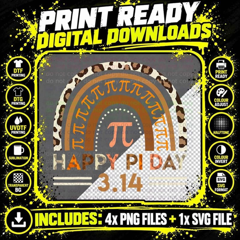 Happy Pi Day T Shirt Leopard Rainbow Funny Pi Day 314 Png SVG Digital Bundle