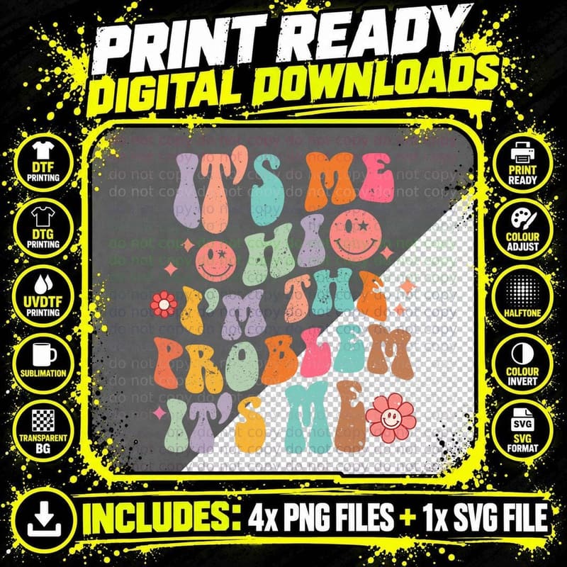 Hi I'm a Problem It's Me Retro Groovy Funny Sarcasm Png SVG Digital Bundle