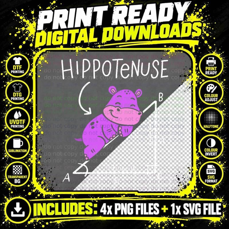 Hippopotamus Geometry Funny Math Lover Hypotenuse Png SVG Digital Bundle
