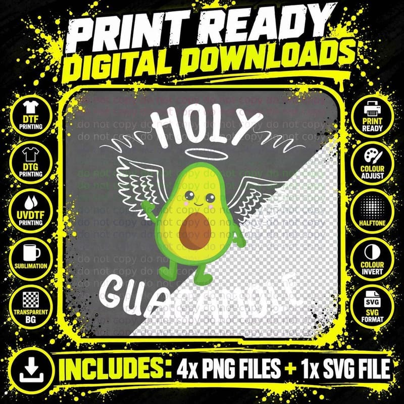 Holy Guacamole Avocado Angel Avocado Joke Tropical Fruit Png SVG Digital Bundle