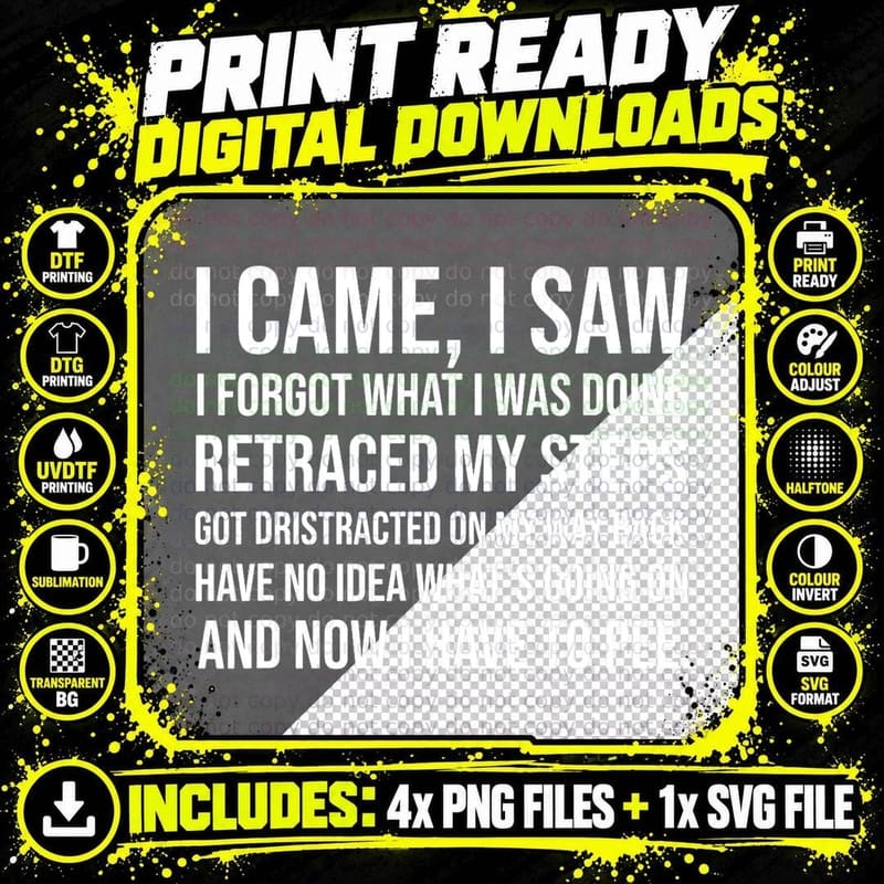 I Came I Saw Forgot What I Was Doing Funny Sarcastic Png SVG Digital Bundle