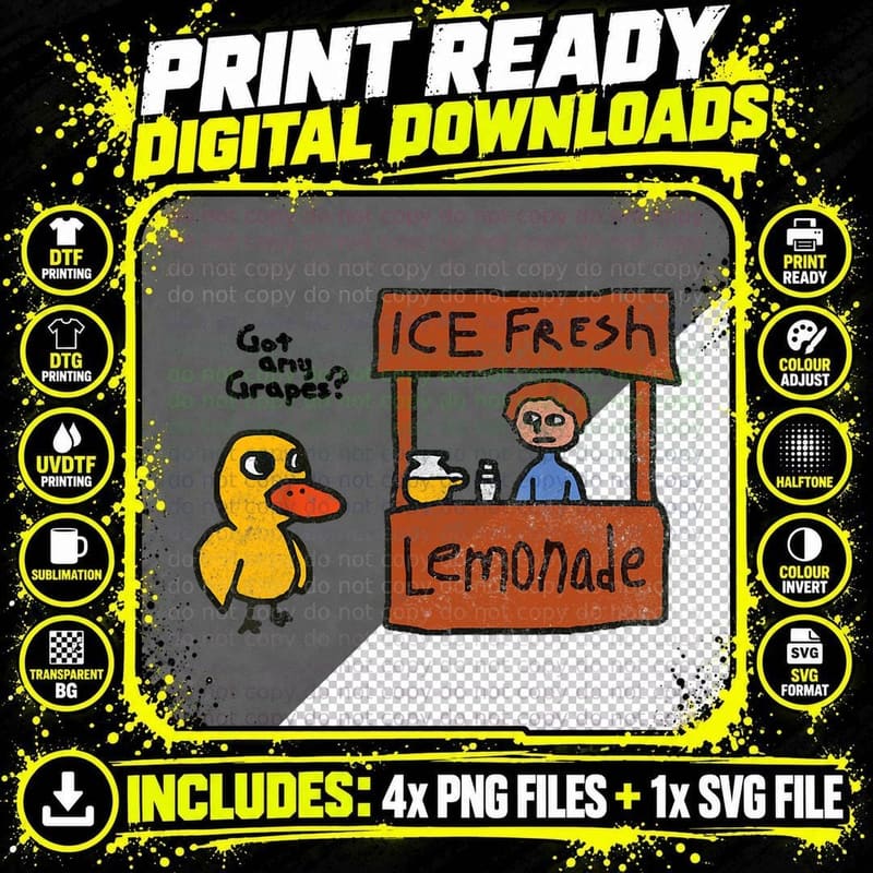 Ice Fresh Lemonade Got Any Grapes Duck Funny Gift T-Shirt Png SVG Digital Bundle