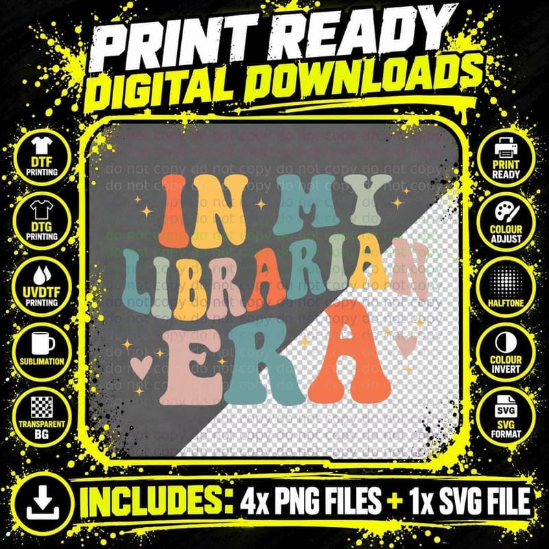 In My Librarian Era Funny Library Book Lover T-Shirt Png SVG Digital Bundle