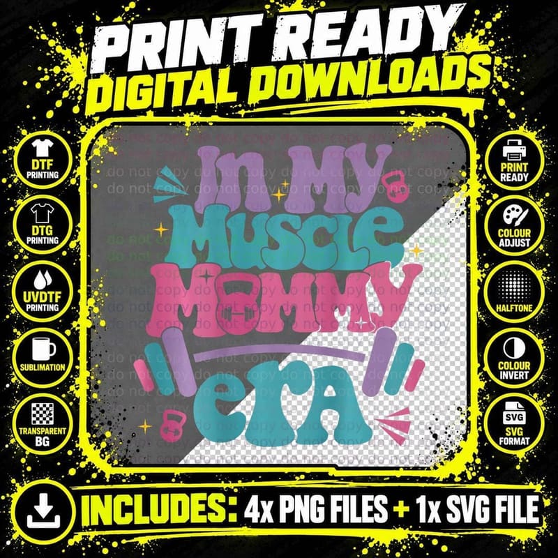 In My Muscle Mommy Era Work Out Fitness Funny Retro Png SVG Digital Bundle