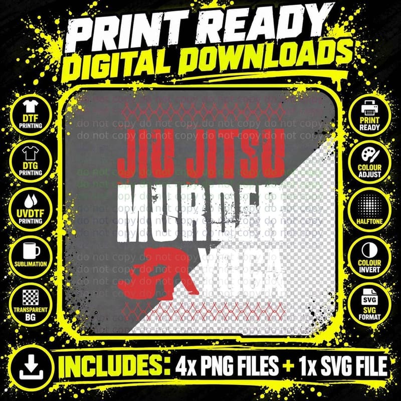 Jiu Jitsu Murder Yoga Funny BBJ Grappling and Training Png SVG Digital Bundle