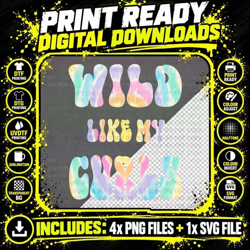 Kids Funny Curly Hair Wild Like My Curls Toddler Girl Png SVG Digital Bundle