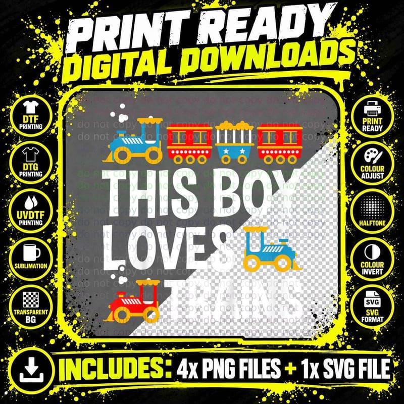 Kids Funny Train This Boy Loves Trains T-Shirt Png SVG Digital Bundle