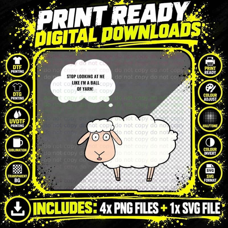 Knitting Crochet Funny Sheep Graphic Yarn Ball Knitter Png SVG Digital Bundle