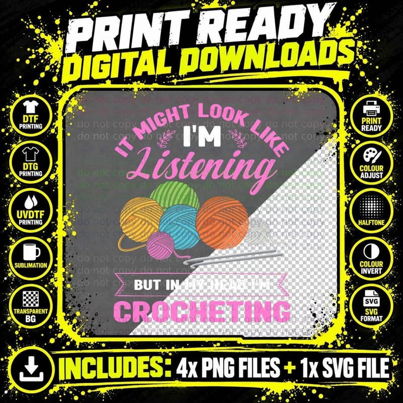 Knitting Funny Crochet in My Head I'm Crocheting T-Shirt Png SVG Digital Bundle