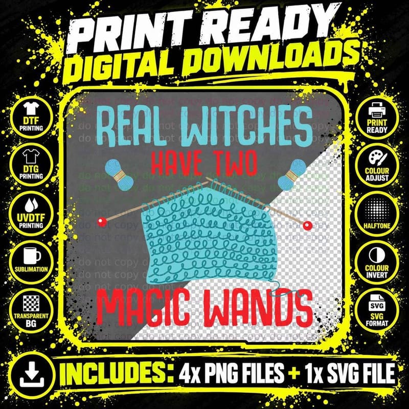 Knitting for Women Funny Gifts for Knitters Real Witches Png SVG Digital Bundle