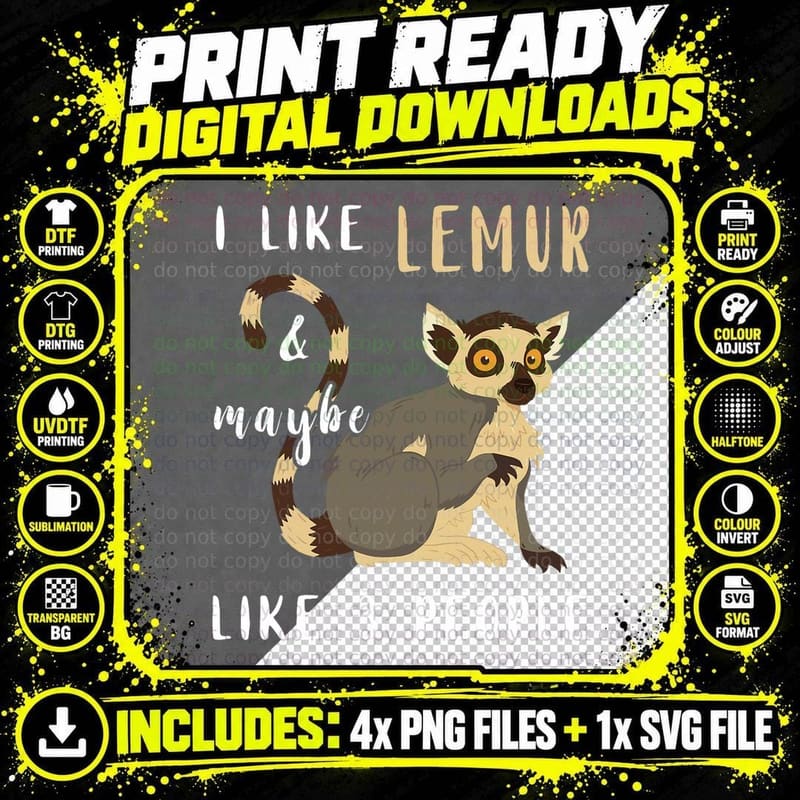 Lemur Lover I Like Lemur Funny Animal Lemurs T-Shirt Png SVG Digital Bundle