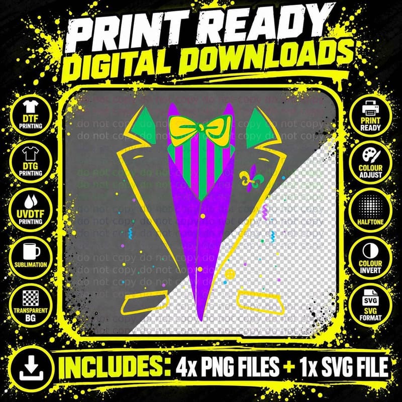 Mardi Gras Tuxedo Costume Funny Carnival Parade Design Png SVG Digital Bundle