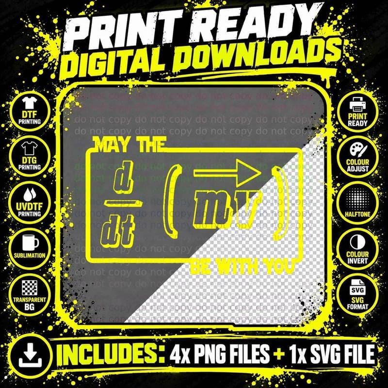 May the (F=mdvdt) Be with You Funny Physics Geek T-Shirt Png SVG Digital Bundle
