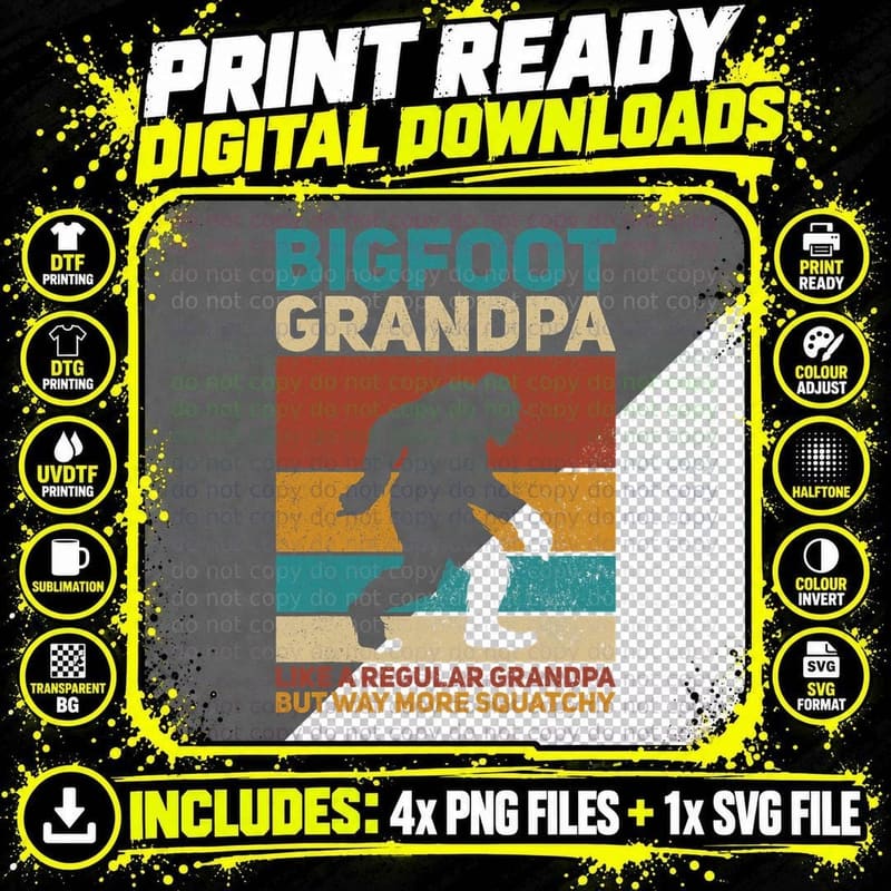 Mens Bigfoot Grandfather Big Foot Sasquatch Costume Png SVG Digital Bundle