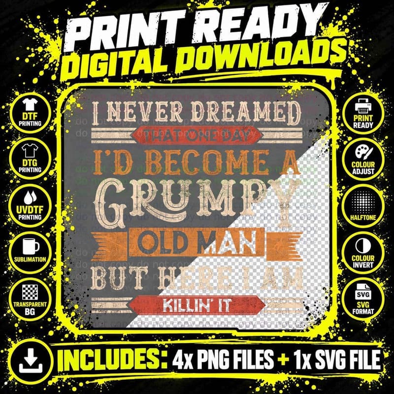 Mens Grumpy Grandpa Old Man Joke Sarcastic Humor Saying Png SVG Digital Bundle