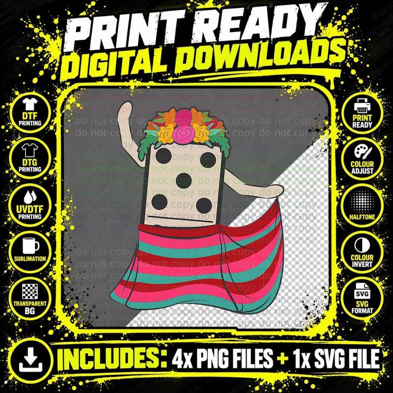 Mexican Train Dominoes Funny Shirt Dancer with Flowers Png SVG Digital Bundle