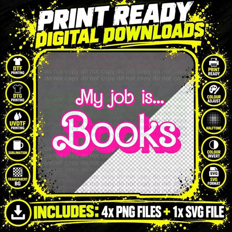 My Job Is Books Pink Retro Funny Librarian Book Lover Png SVG Digital Bundle