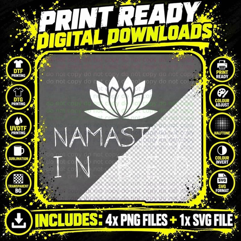 Nama Stay in Bed Funny Zen Yoga Buddhism Namaste Png SVG Digital Bundle