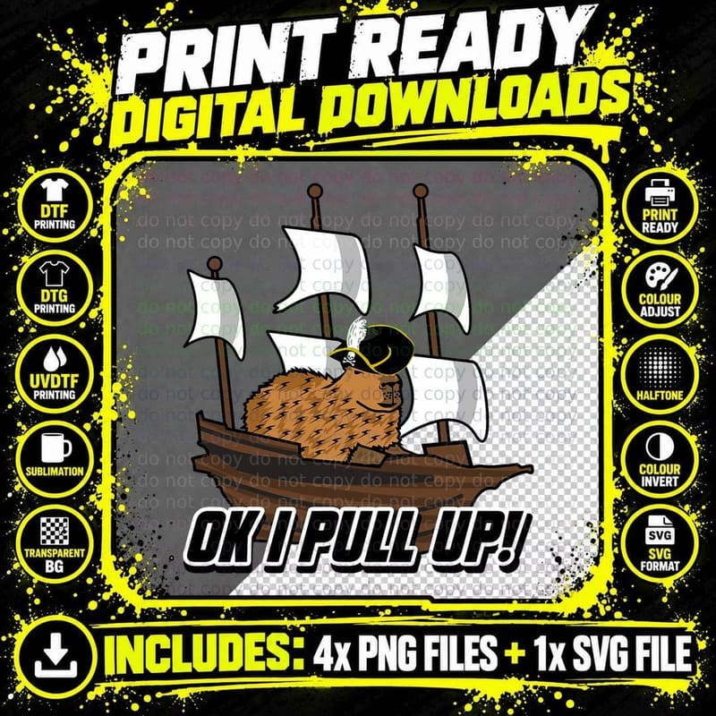 OK I PULL UP Capybara Pirate Funny T-Shirt Png SVG Digital Bundle