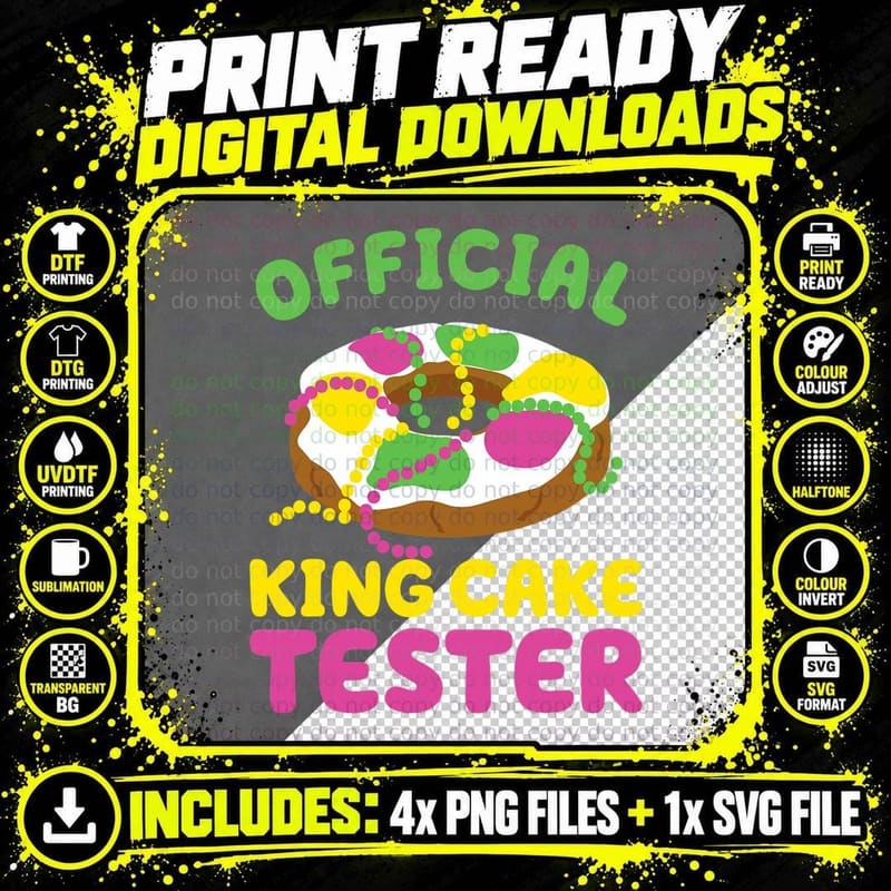 Official King Cake Tester Mardi Gras Party Costume Funny Png SVG Digital Bundle
