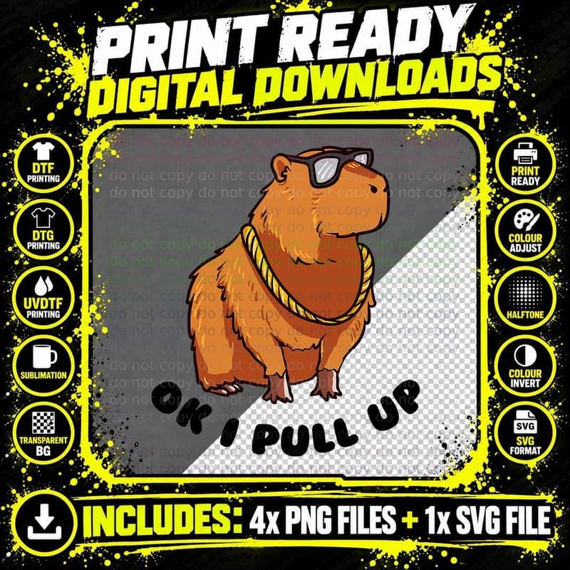 Ok I Pull up Funny Cool Capybara with Glasses Dank Meme Png SVG Digital Bundle