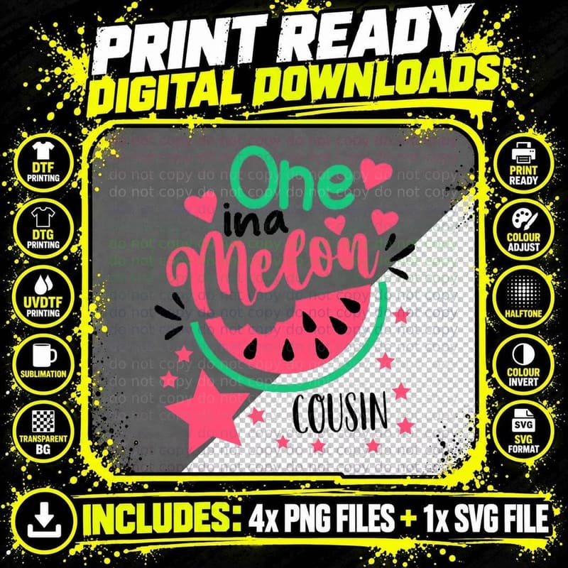 One in a Melon Cousin Shirt Funny Watermelon Family Png SVG Digital Bundle
