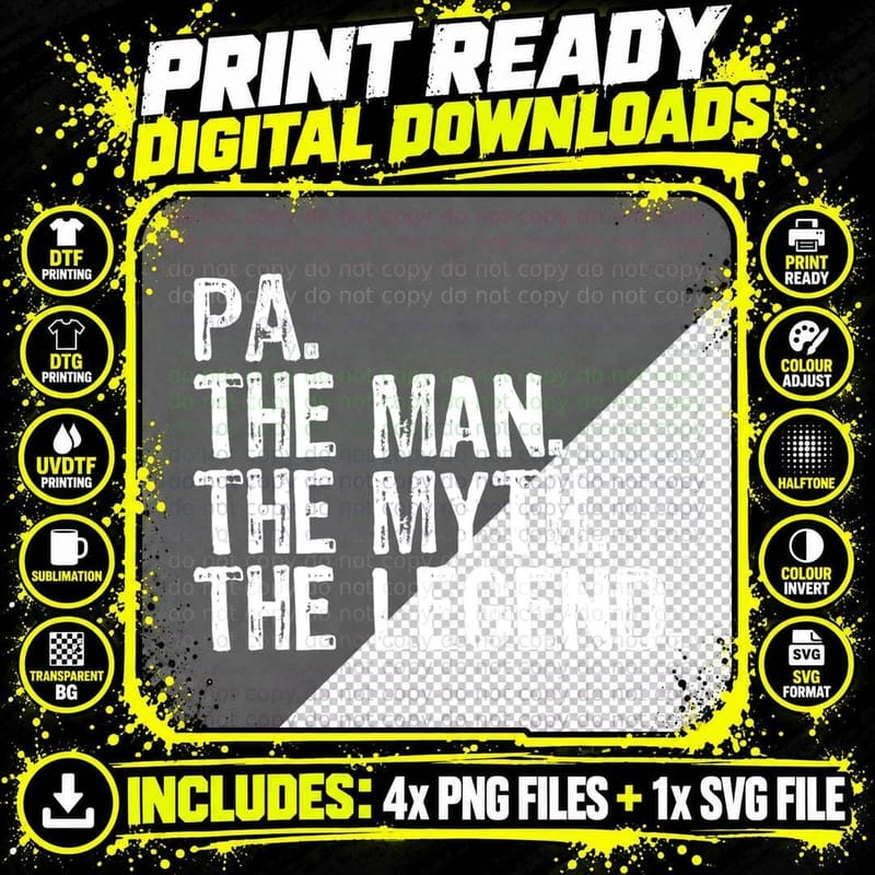 Pa the Man the Myth the Legend Funny Cool T-Shirt Png SVG Digital Bundle